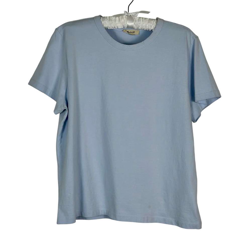 Madewell Women's Crew Neck 100% Cotton T Shirt,‎ Short Sleeve, Light Blue, Large